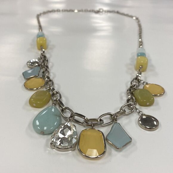 Ann taylor Loft silver, yellow, ice blue beads and rhinestone long necklace - Picture 2 of 6